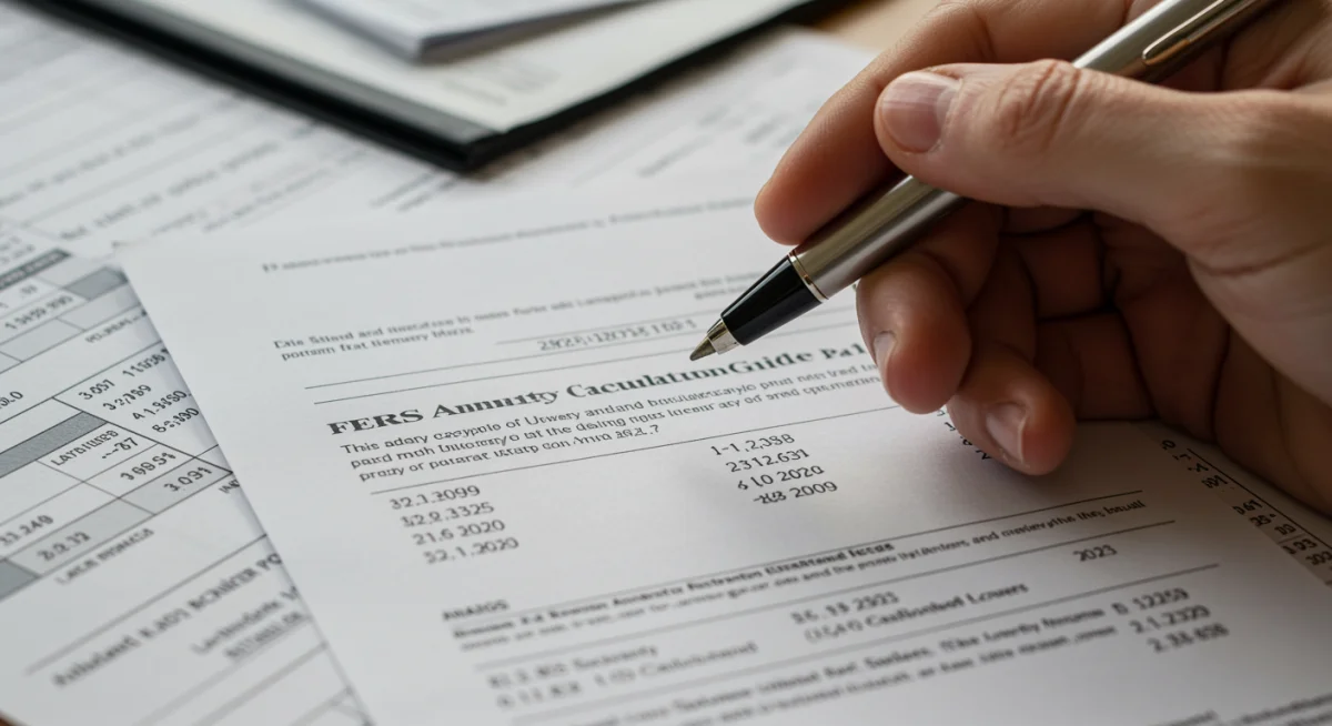 Hand pointing to FERS annuity calculation guide 2025 details