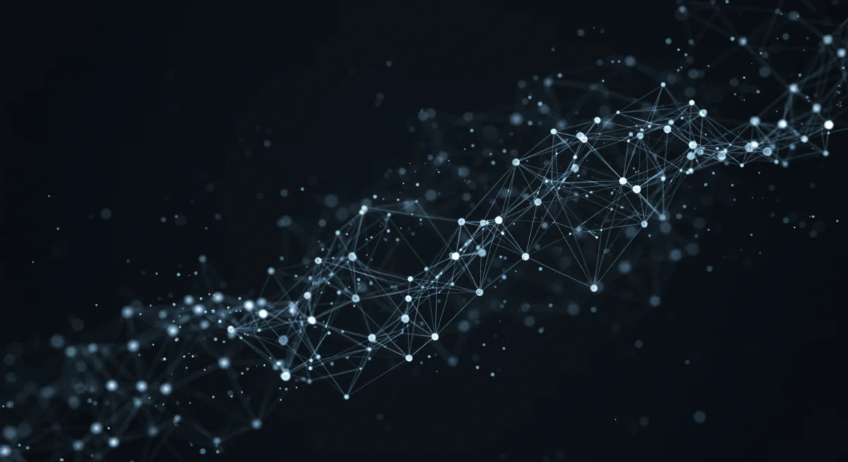 Complex neural network illustrating artificial intelligence and data analytics