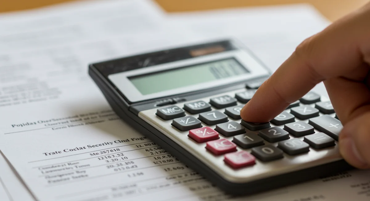 Person calculating Social Security benefits and financial projections for 2025