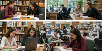 College students actively participating in federal work-study programs on campus.