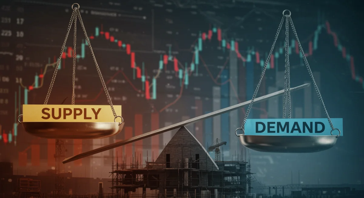 Visualizing housing market supply and demand imbalances with a scale.