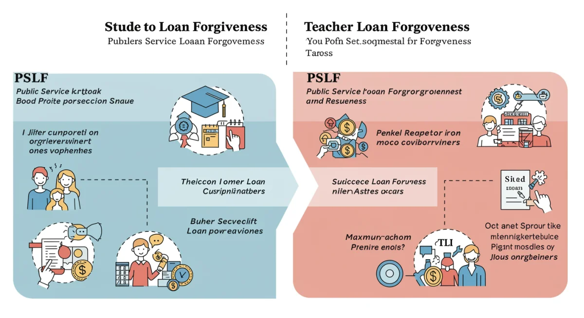 Infographic detailing various educator student loan forgiveness pathways and requirements.