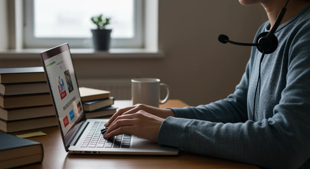 Individual studying online for a certification, highlighting remote learning flexibility.