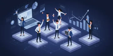 Professionals celebrating online degree success and career advancement