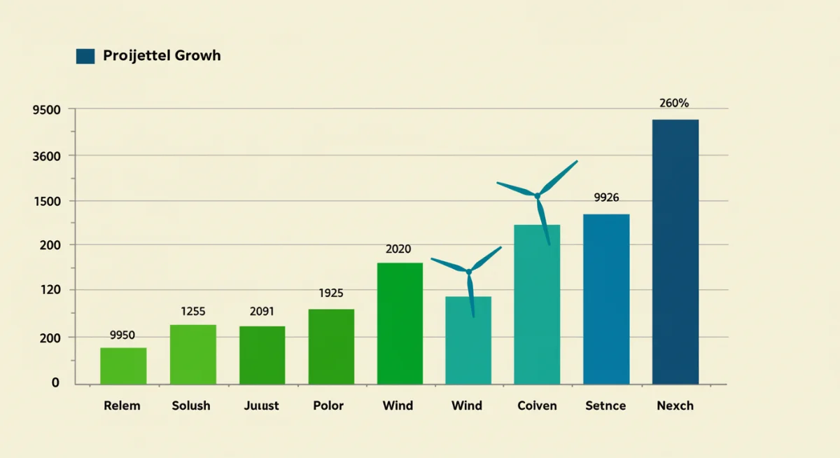 Projected growth of renewable energy sources in the US, including solar, wind, and hydropower.