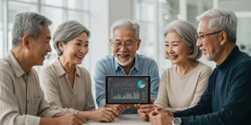 Older adults discussing Social Security benefits and financial planning for 2025 retirement