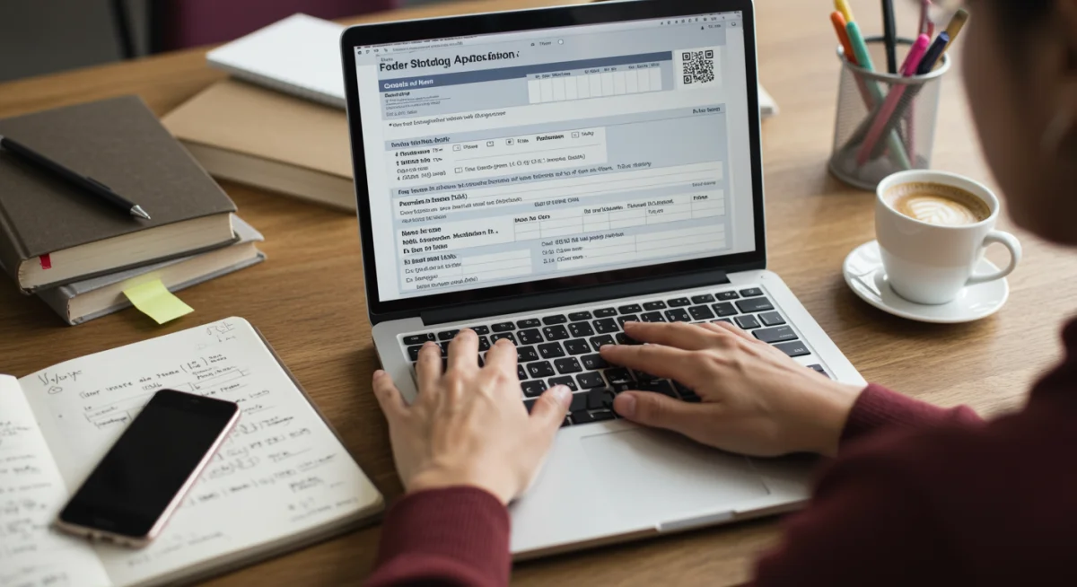 Student completing federal work-study application online.