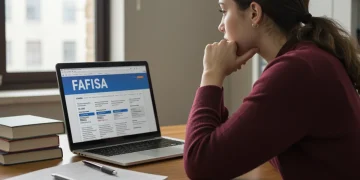Student completing FAFSA application on laptop
