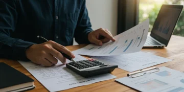 Person analyzing student loan repayment options on a laptop with financial documents