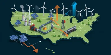 Infographic showing US energy market forecast with price trends and supply changes across different energy sources.