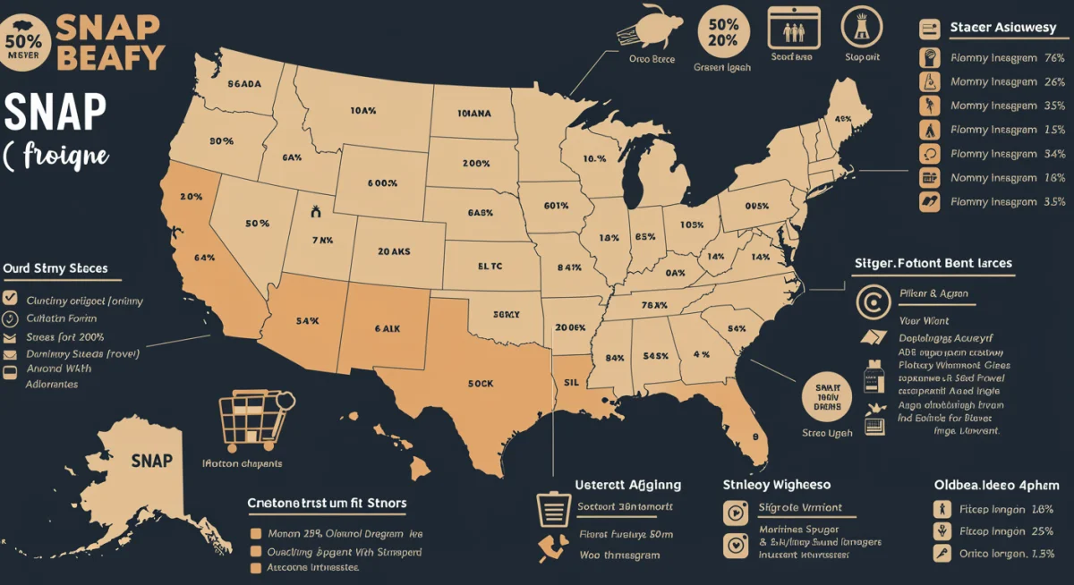 Infographic of US map showing state-specific SNAP benefit variations