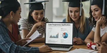 Students reviewing federal student loan forgiveness updates on a laptop in early 2026.