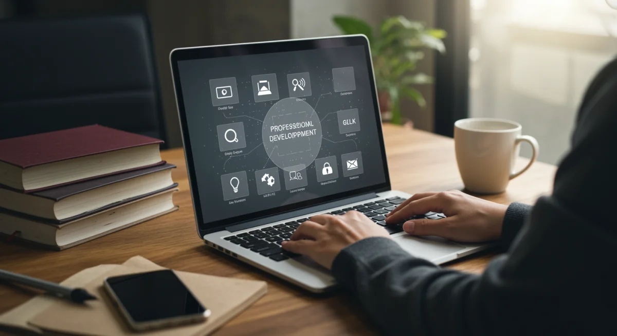 Person engaged in online learning for professional development and skill enhancement.