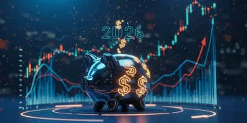Futuristic piggy bank with growth charts representing optimized 401(k) retirement savings in 2026