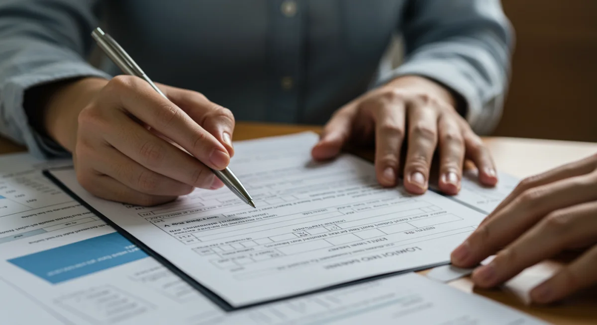 Detailed view of someone filling out a student loan forgiveness application form.