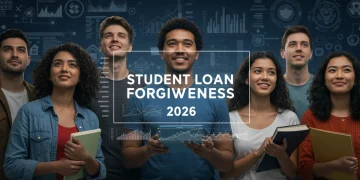 Students reviewing information about 2026 federal student loan forgiveness programs