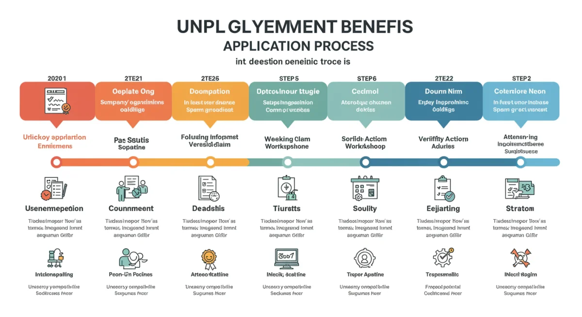 Infographic depicting 2026 unemployment benefits application timeline and key steps