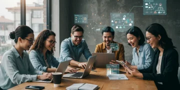 Professionals successfully upskilling through online courses for future career advancement