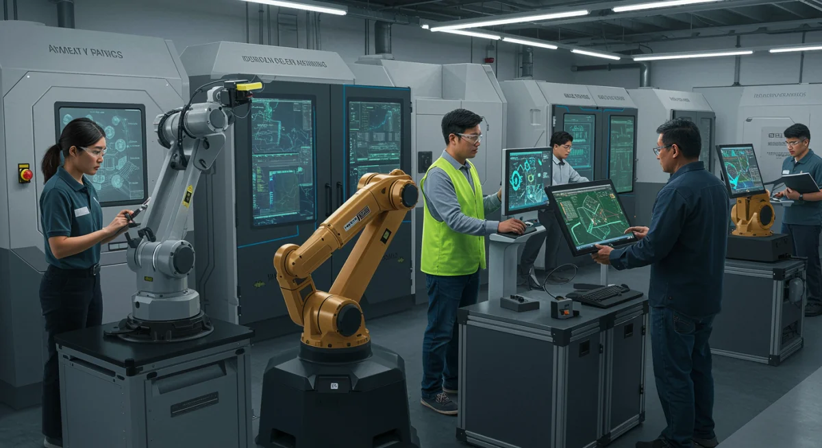 Employees participating in an advanced technology upskilling program.