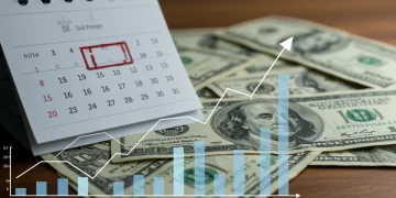 Graph showing rising inflation with US dollars and a 2026 calendar, representing financial planning.