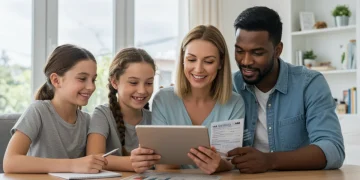 Family reviewing Child Tax Credit information on a tablet
