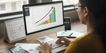 Person confidently viewing FICO score increase on screen