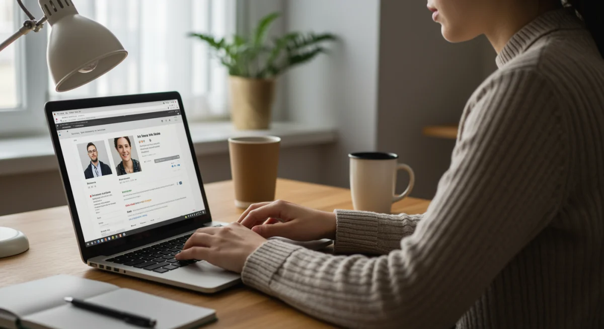 Young professional using LinkedIn for online networking and career development from a home office.