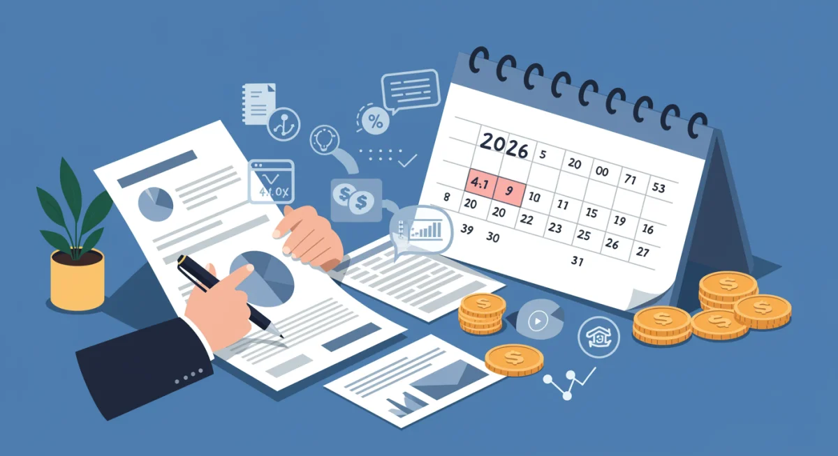 Individual reviewing retirement account documents and calendar for 2026 changes