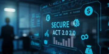 Digital display showing financial data and SECURE Act 2.0 text for retirement planning