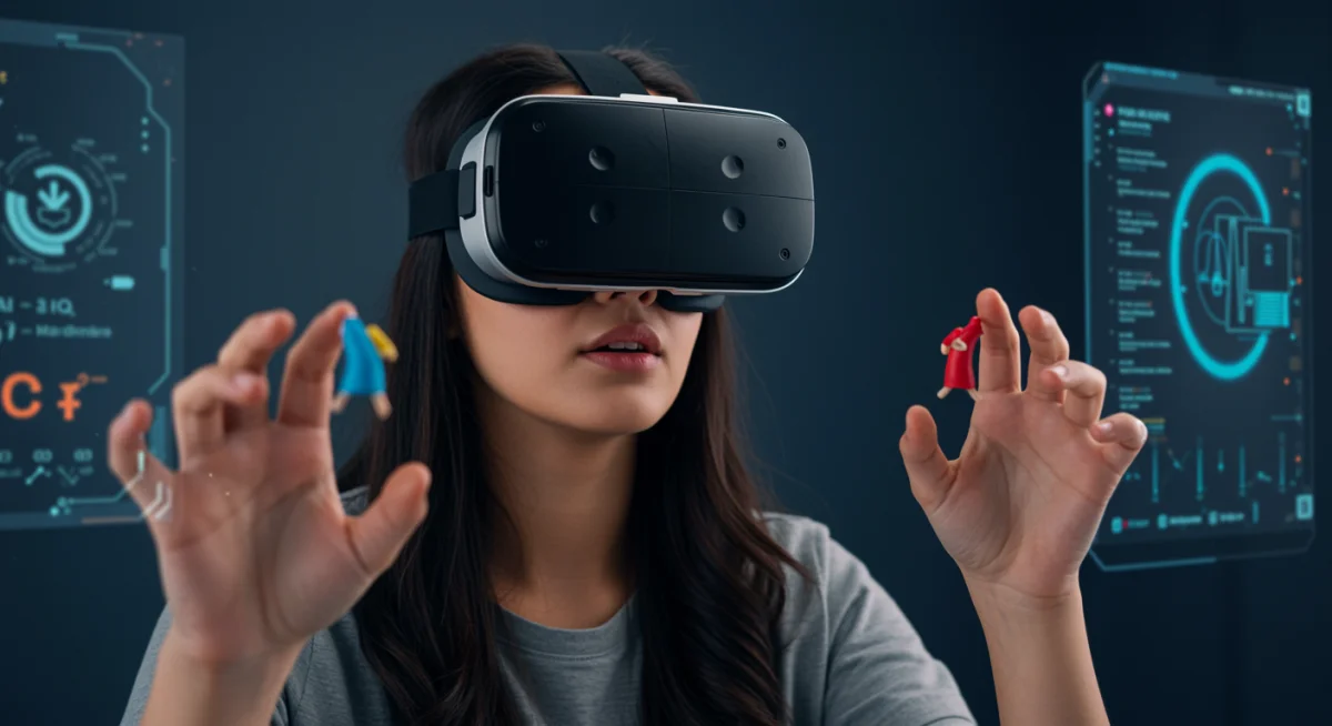 Student immersed in a VR-powered AI learning simulation.