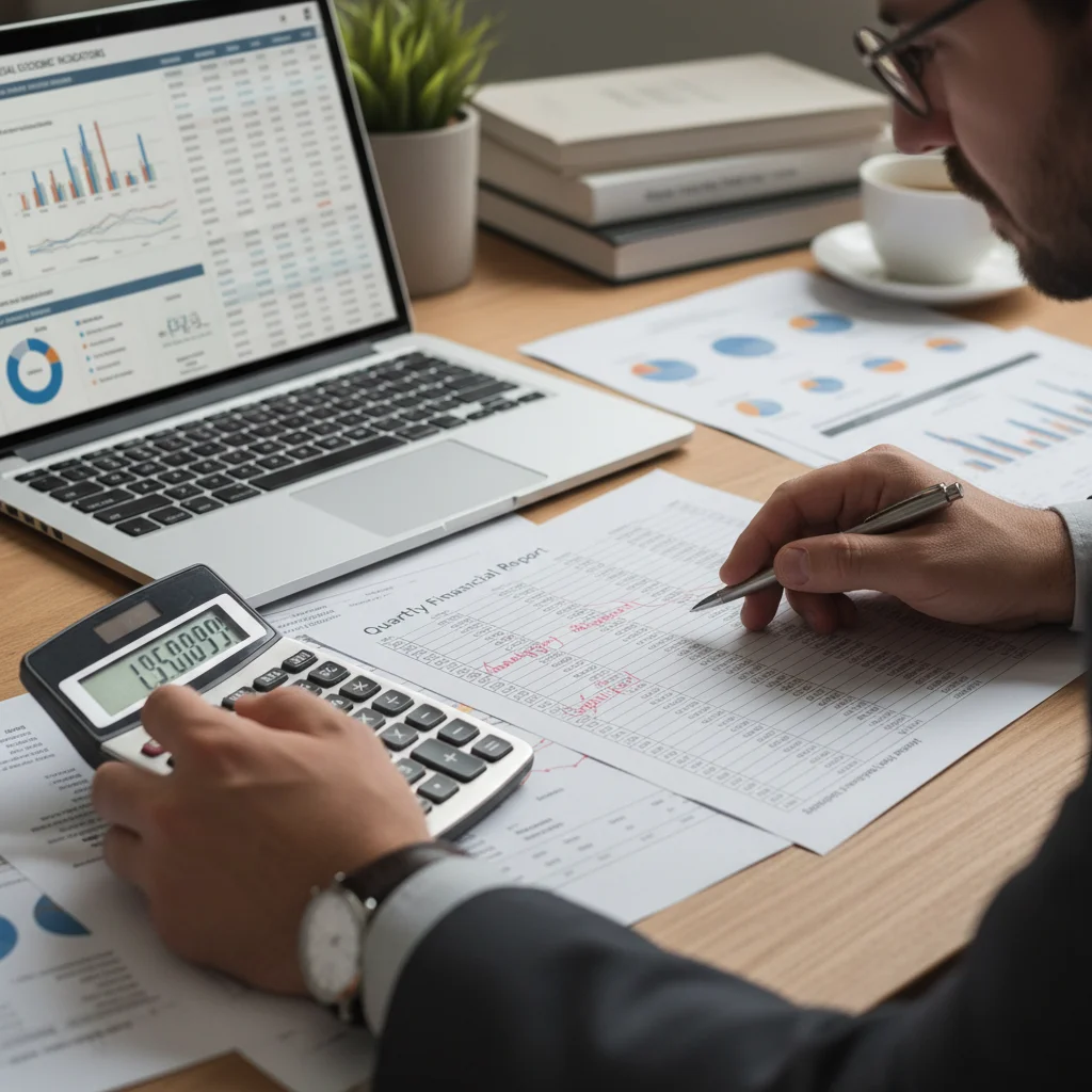 Persona analizando documentos financieros y datos económicos para la reforma fiscal y los ajustes presupuestarios en España.