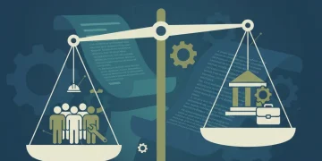Balanza de la justicia laboral equilibrando derechos de trabajadores y empresas tras la reforma 2026.