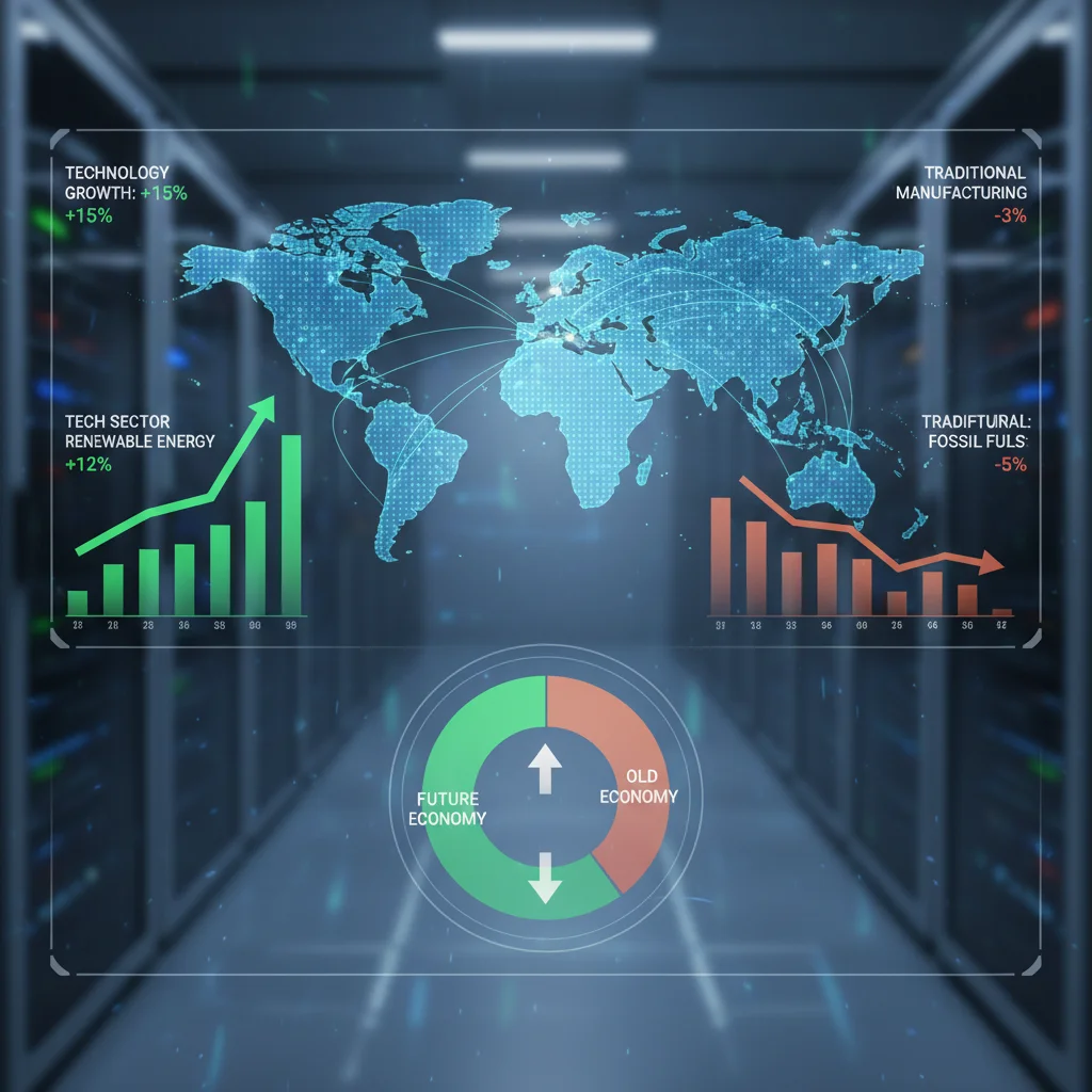 Gráficos digitales mostrando crecimiento sectorial y cambio económico