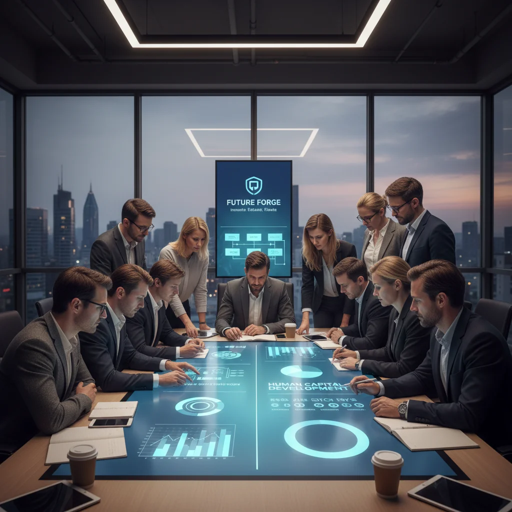 Profesionales colaborando en estrategias de desarrollo de talento digital.