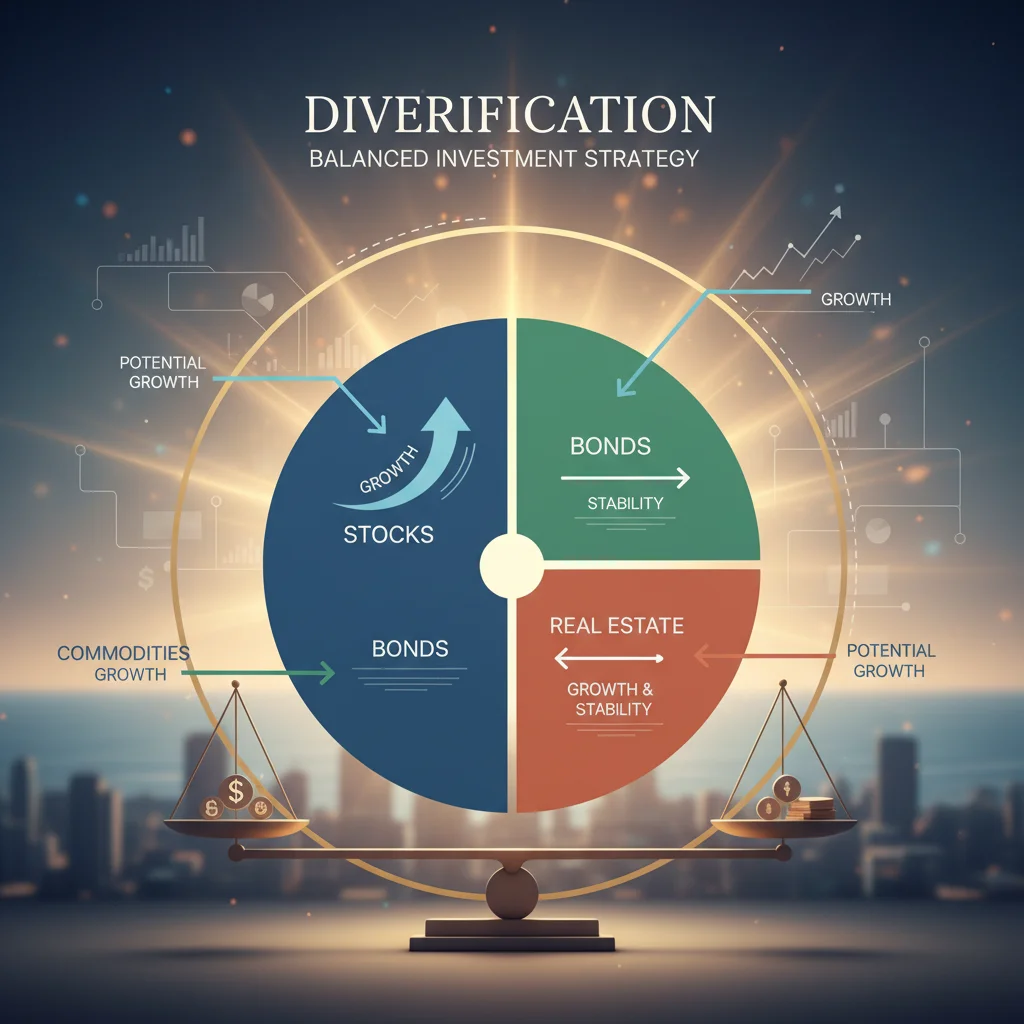 Gráfico de tarta que ilustra la diversificación de una cartera de inversión con diferentes tipos de activos.