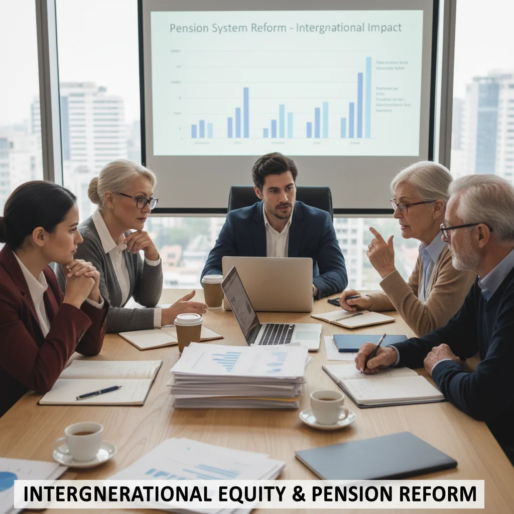 Personas de diferentes edades discutiendo sobre la equidad intergeneracional y las pensiones.