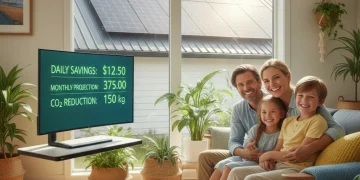 Ayudas Gobierno 2026: Ahorro Energético y tu Presupuesto Familiar Familia sonriendo en casa eficiente con paneles solares, simbolizando el ahorro energético y las ayudas gubernamentales de 2026.