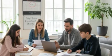 Familia revisando presupuesto y planificación financiera para 2026 tras cambios en el SMI