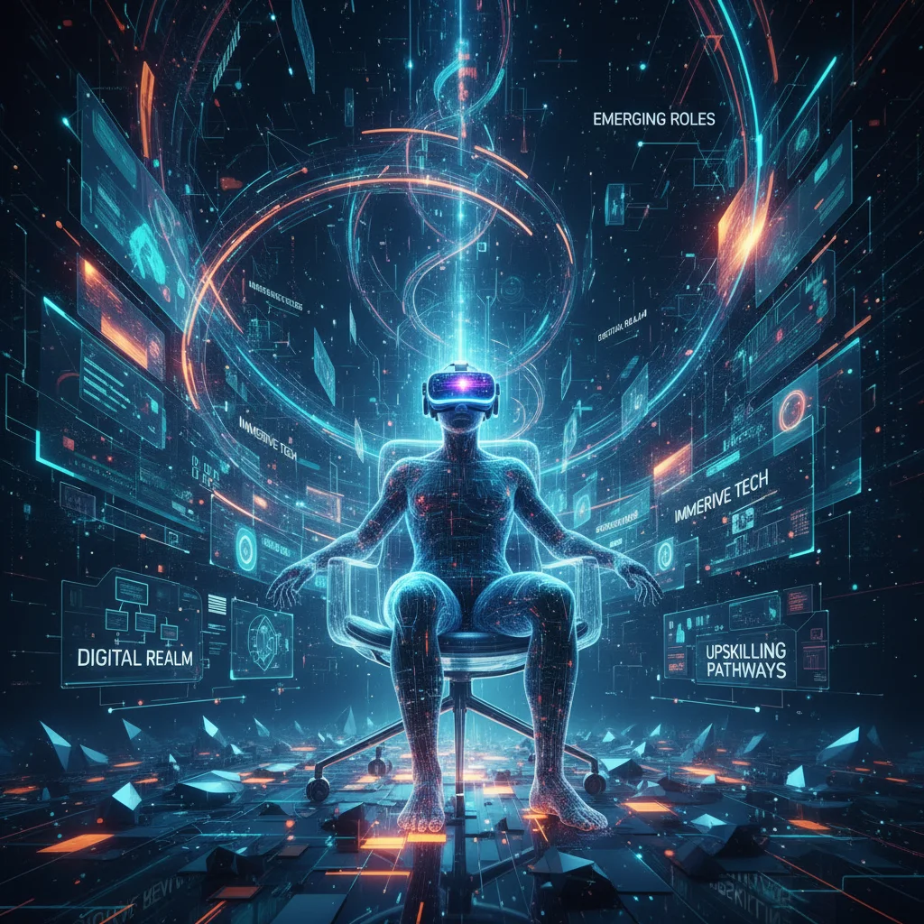 Profesional explorando realidad virtual, simbolizando la formación continua en tecnología.