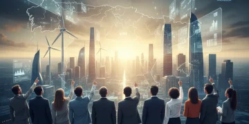 Profesionales diversos mirando hacia el futuro laboral en España, simbolizando oportunidades en formación especializada ante la escasez de talento.