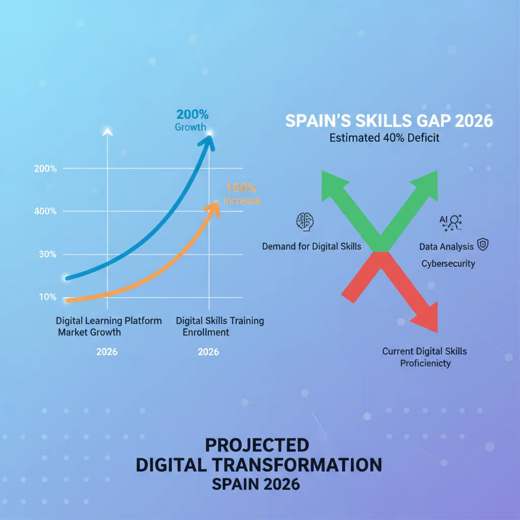 Gráfico mostrando el crecimiento y la brecha de habilidades digitales en España para 2026.