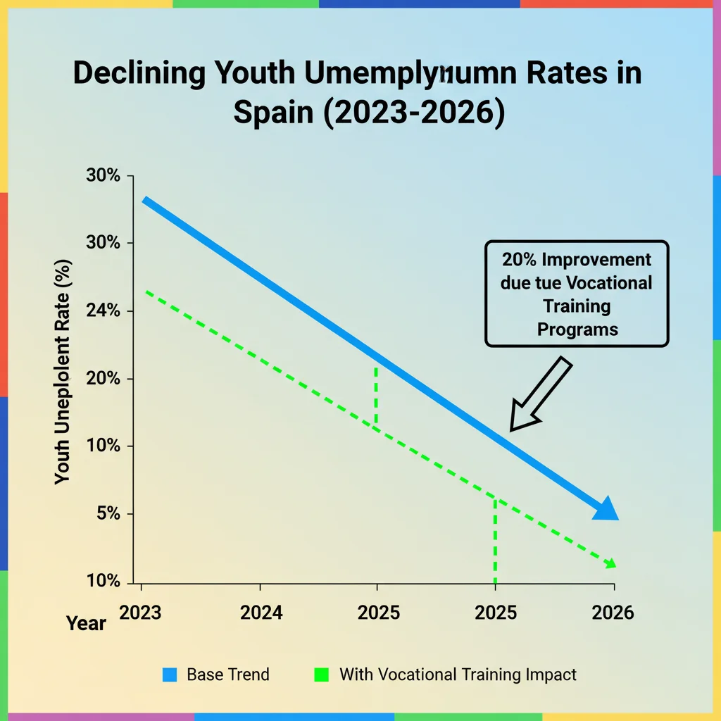 Gráfico de la reducción del desempleo juvenil en España gracias a la formación profesional.