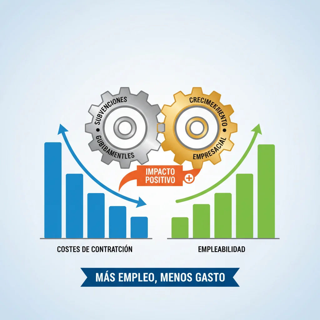 Gráfico ilustrando la reducción de costes de contratación y el aumento de la empleabilidad gracias a las subvenciones.