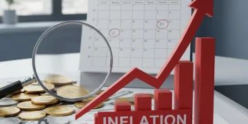 Gráfico económico con flecha roja ascendente y calendario 2026, simbolizando el impacto de la inflación.