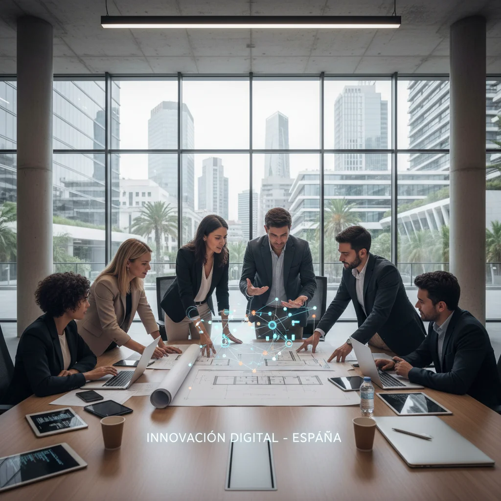Profesionales colaborando en innovación y digitalización para el crecimiento económico.