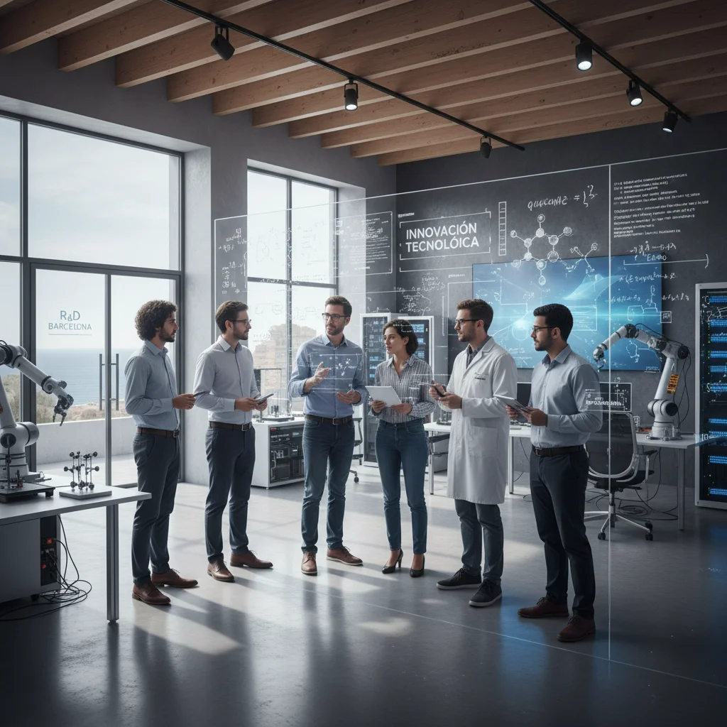 Profesionales colaborando en un laboratorio de I+D en España, destacando la innovación tecnológica y el talento.