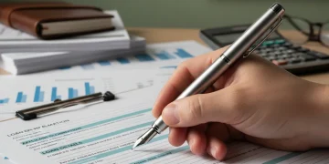 Mano con bolígrafo sobre formulario de solicitud de préstamo con fecha 2026