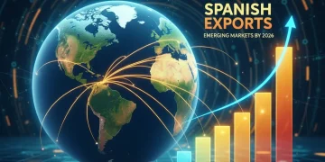 Mapa global visualizando las exportaciones españolas y el crecimiento en mercados emergentes