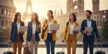 Jóvenes profesionales españoles preparándose para trabajar en Europa con ayudas económicas.