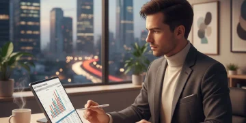 Persona analizando datos financieros en una tablet para negociar con su banco en 2026.